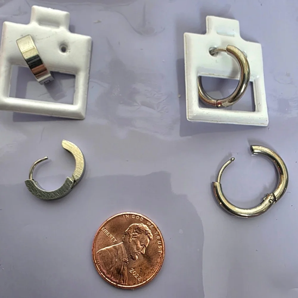 4 Pairs Stainless Steel Earrings Rhinestone Ball Studs Hinged Huggie Hoops New